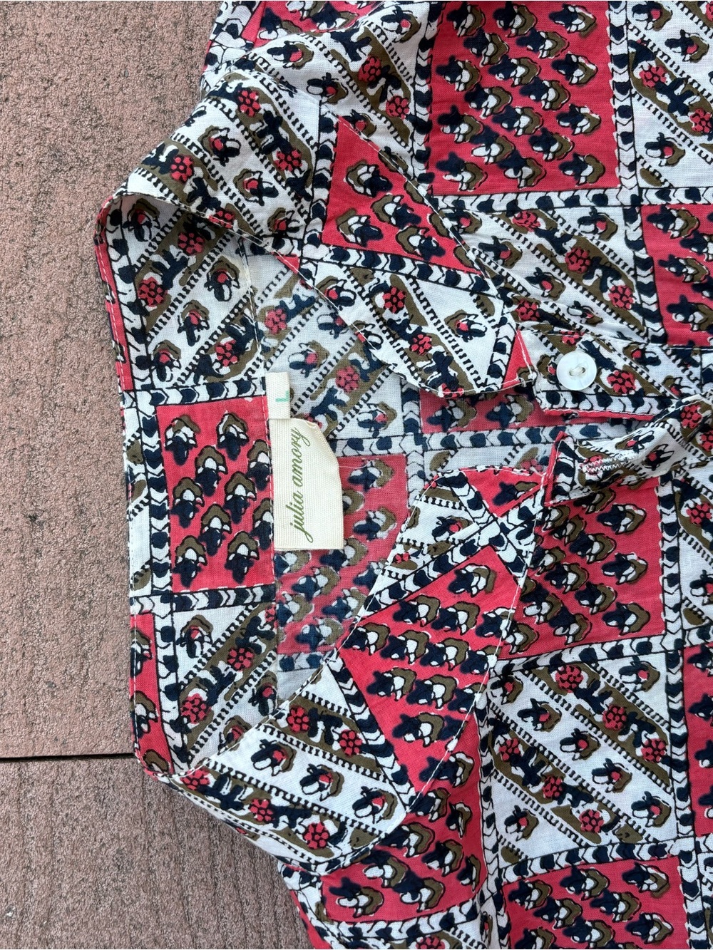 Geo Print Knit Dress with Lace Trim - Red & White - Picture 3 of 4